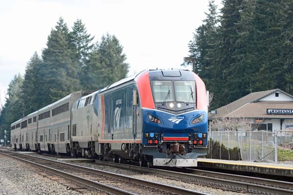 Long-distance Siemens Charger leading Amtrak Coast Starlight Train 11